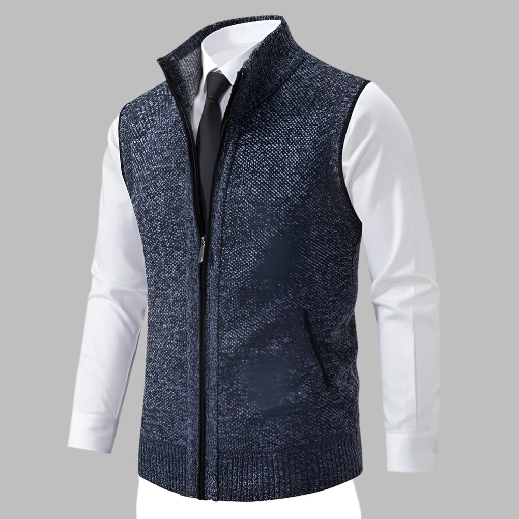 Men's Full-Zip Knit Sweater Vest with Stand-Up Collar