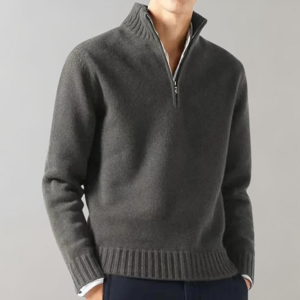 Men's Half-Zip Pullover Sweater with Ribbed Neckline