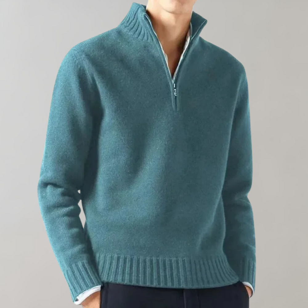 Men's Half-Zip Pullover Sweater with Ribbed Neckline