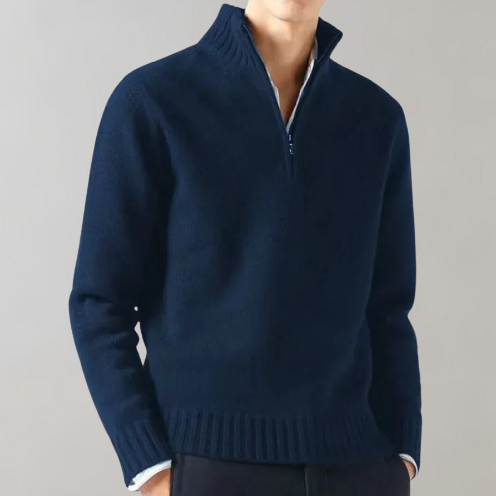 Men's Half-Zip Pullover Sweater with Ribbed Neckline