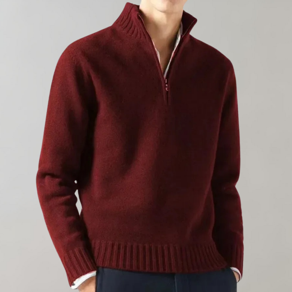 Men's Half-Zip Pullover Sweater with Ribbed Neckline