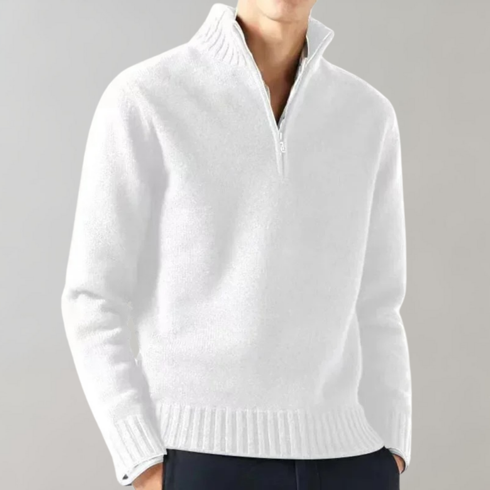 Men's Half-Zip Pullover Sweater with Ribbed Neckline
