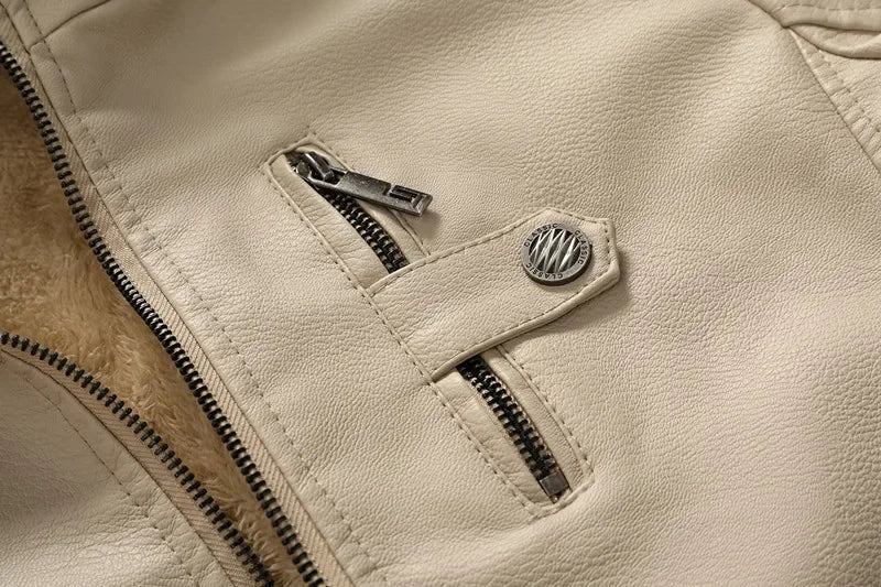 Men's Leather Jacket with Detachable Hood