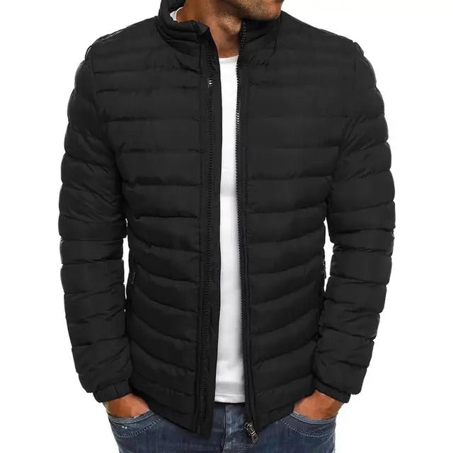 Men's Lightweight Quilted Puffer Jacket with Stand-Up Collar