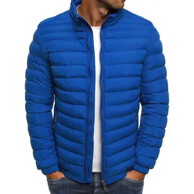 Men's Lightweight Quilted Puffer Jacket with Stand-Up Collar