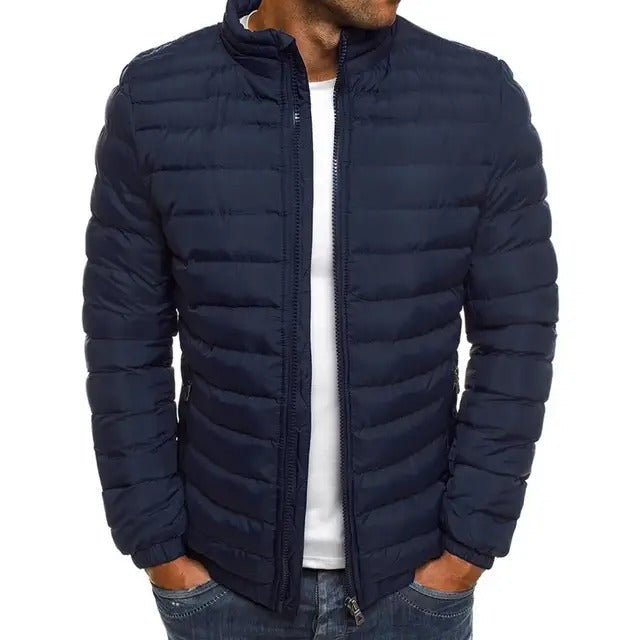 Men's Lightweight Quilted Puffer Jacket with Stand-Up Collar