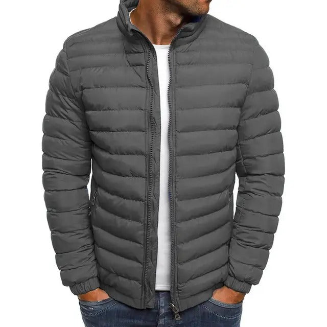 Men's Lightweight Quilted Puffer Jacket with Stand-Up Collar