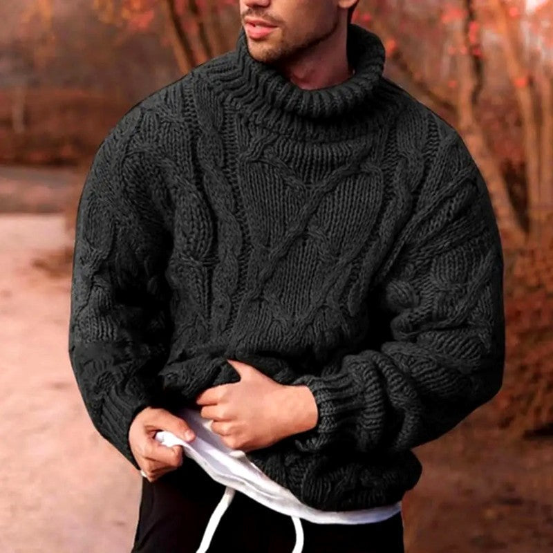 Men's Oversized Cable Knit Turtleneck Sweater