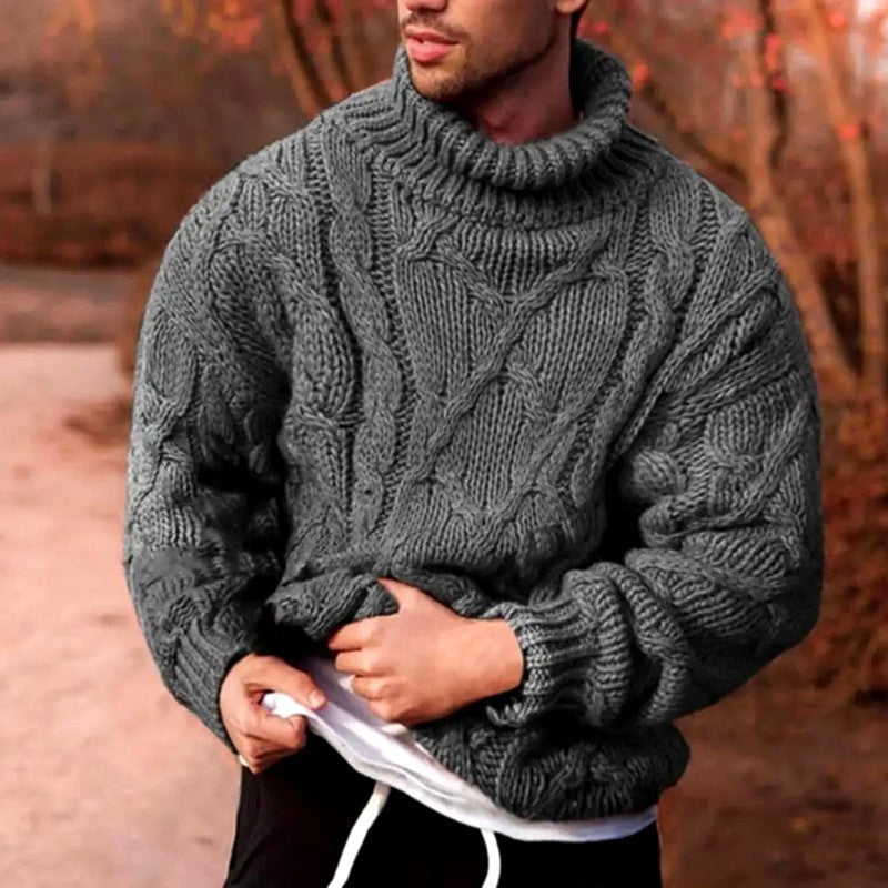 Men's Oversized Cable Knit Turtleneck Sweater
