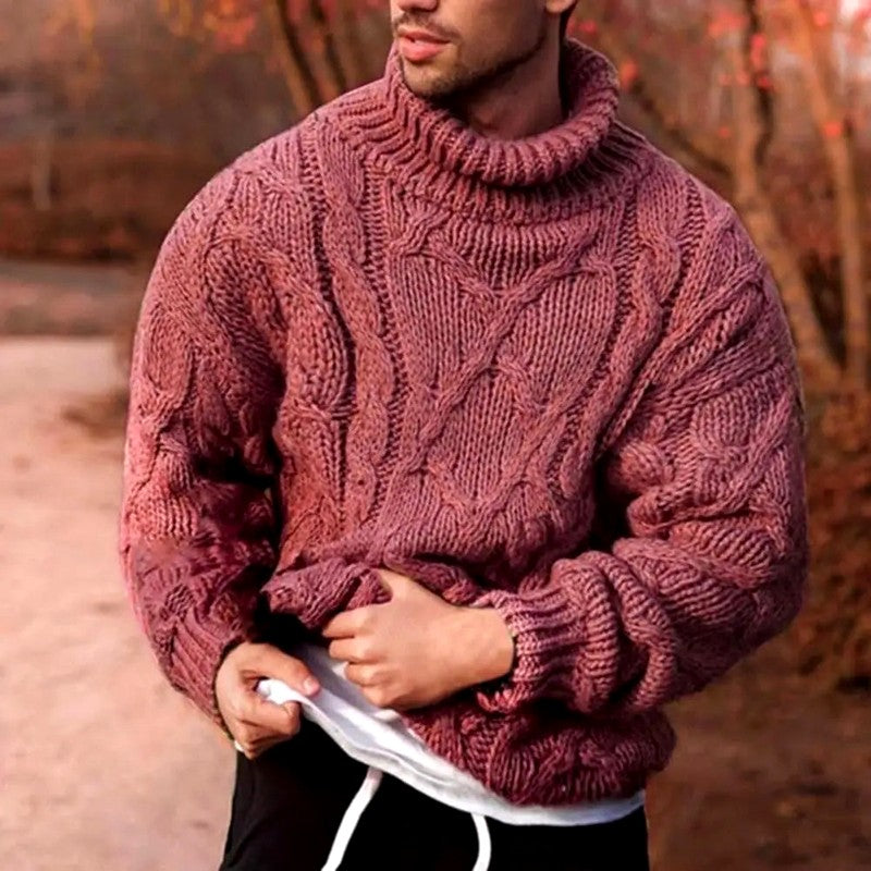 Men's Oversized Cable Knit Turtleneck Sweater
