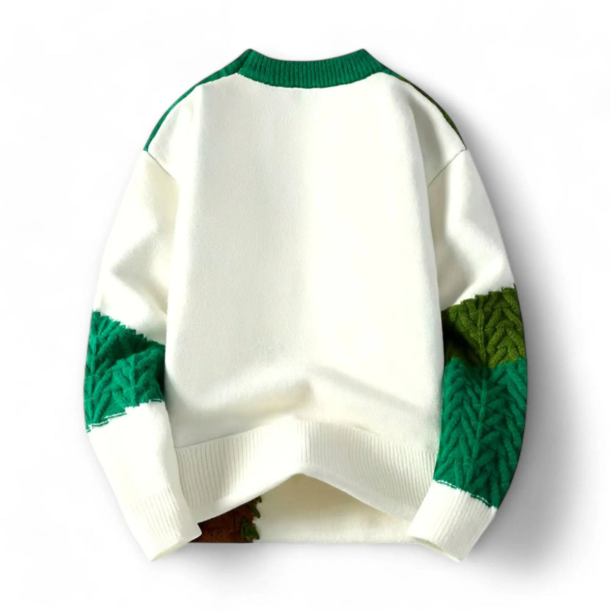 Men's Patchwork Crewneck Sweater with Decorative Stitching