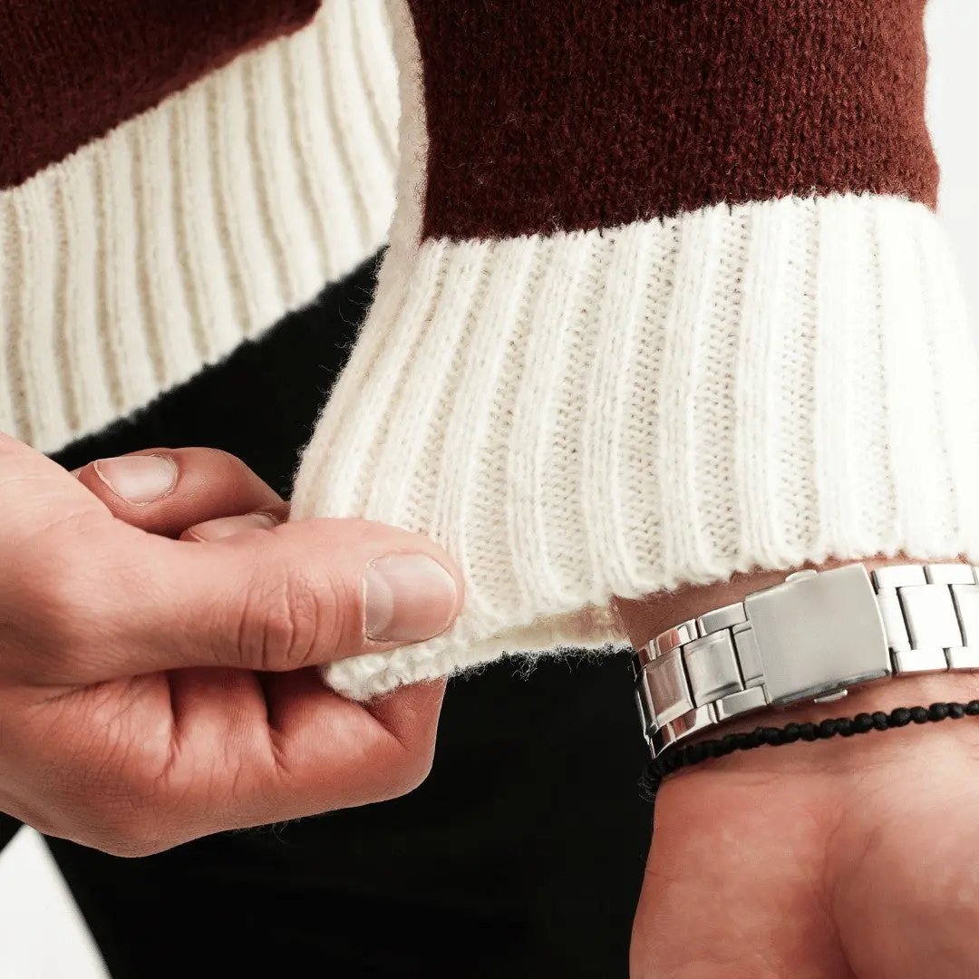 Men's Patchwork Crewneck Sweater with Tonal Texture