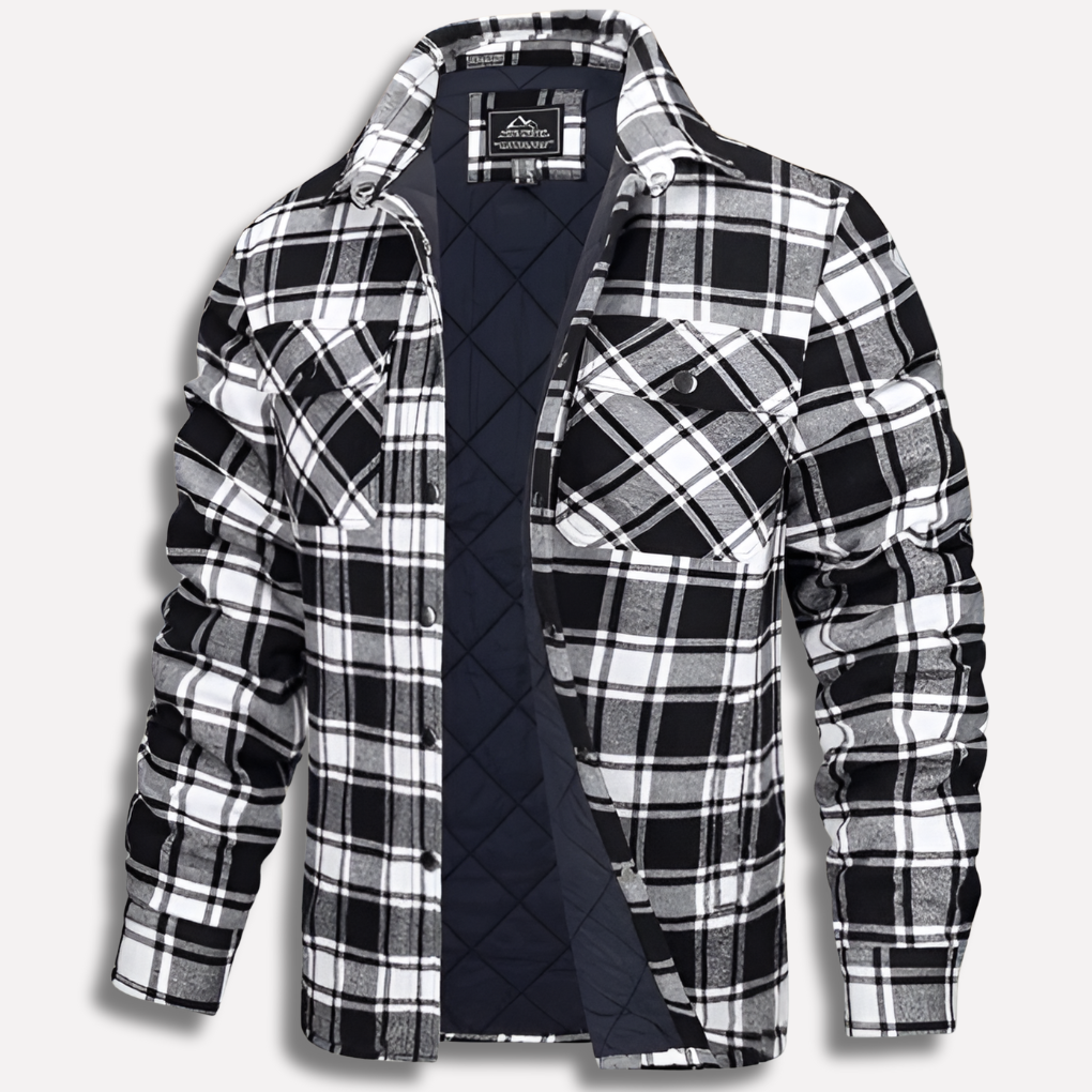 Men's Quilted Flannel Shirt Jacket with Button-Down Plaid Design