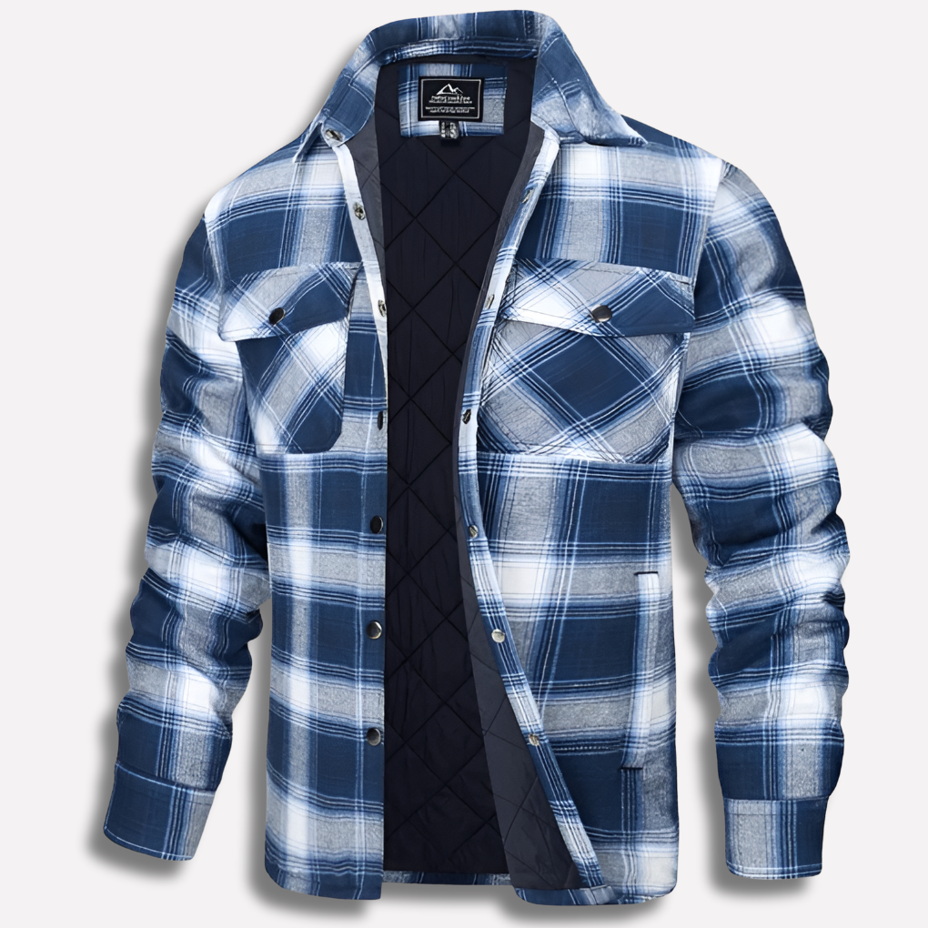 Men's Quilted Flannel Shirt Jacket with Button-Down Plaid Design