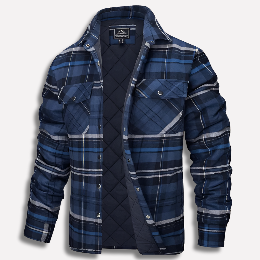 Men's Quilted Flannel Shirt Jacket with Button-Down Plaid Design