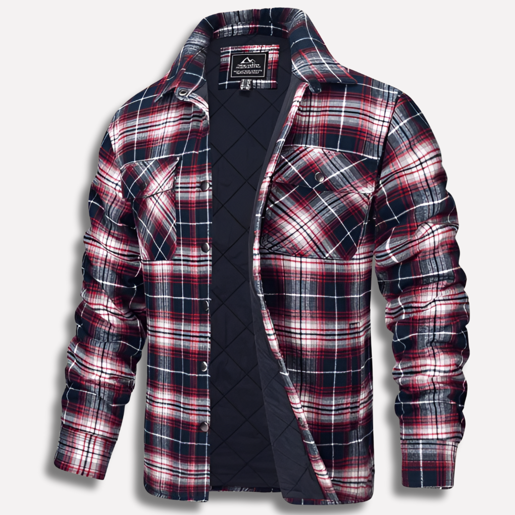 Men's Quilted Flannel Shirt Jacket with Button-Down Plaid Design