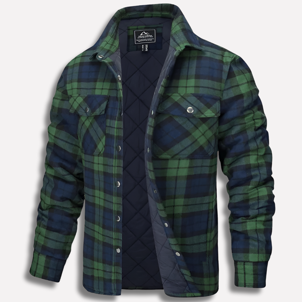 Men's Quilted Flannel Shirt Jacket with Button-Down Plaid Design