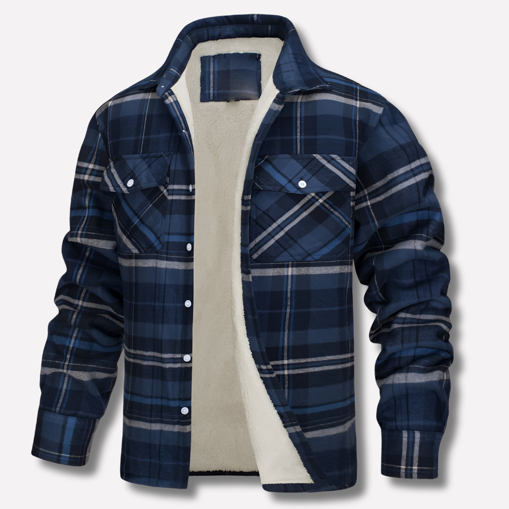 Men's Quilted Flannel Shirt Jacket with Button-Down Plaid Design