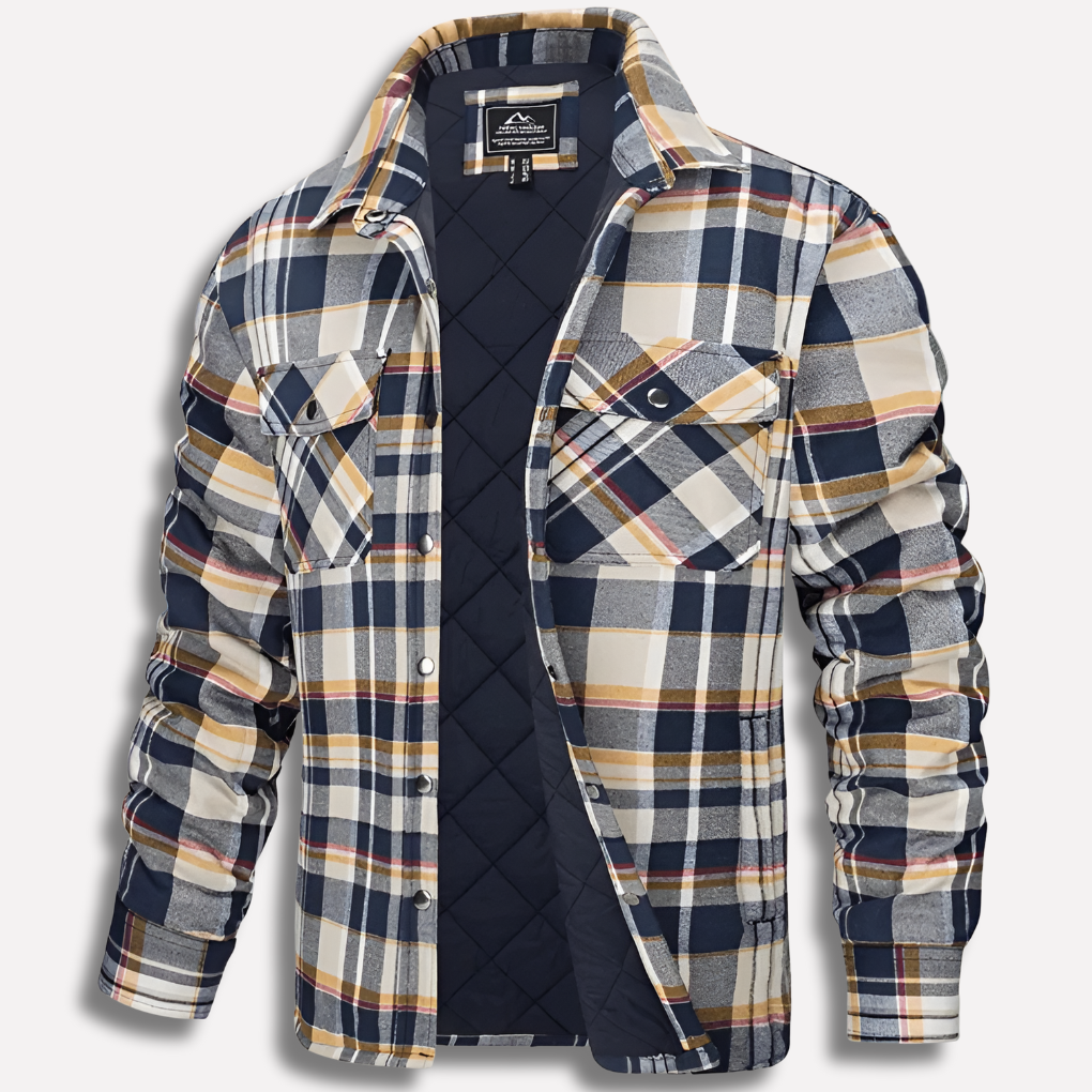 Men's Quilted Flannel Shirt Jacket with Button-Down Plaid Design