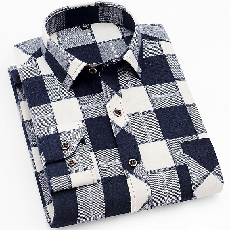 Men's Red Black Check Flannel Shirt - Long Sleeve Casual Button-Up