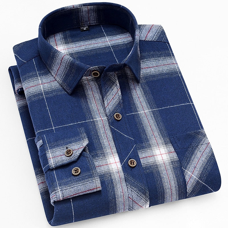Men's Red Black Check Flannel Shirt - Long Sleeve Casual Button-Up