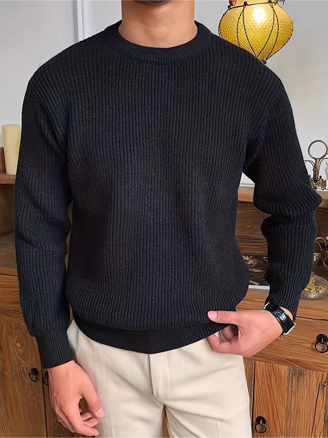 Men's Ribbed Long Sleeve Crew Neck Pullover Sweater