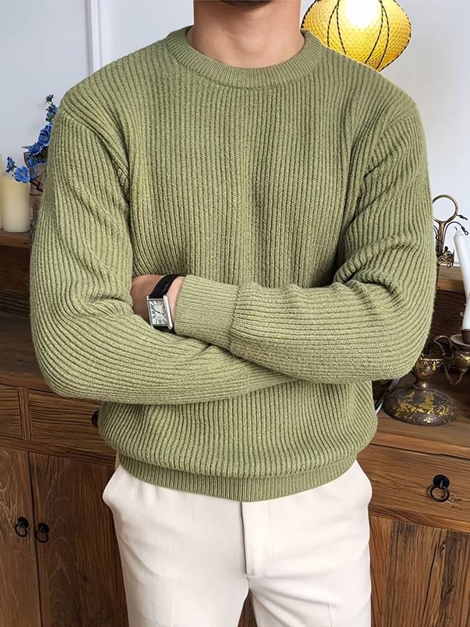 Men's Ribbed Long Sleeve Crew Neck Pullover Sweater