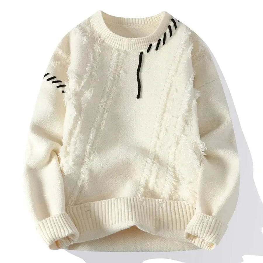 Men's Ripped Patchwork Crewneck Sweater