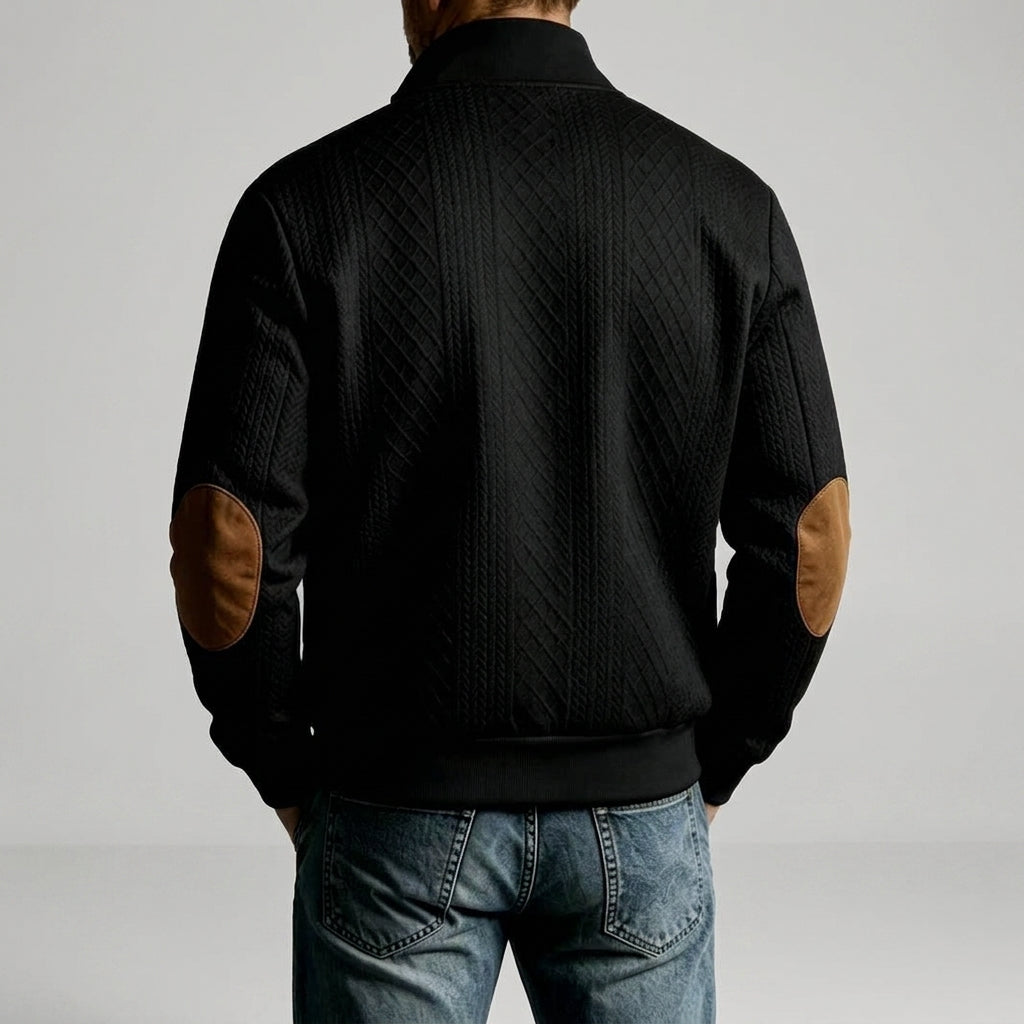 Men's Stand Collar Textured Zip Jacket with Patch Detail