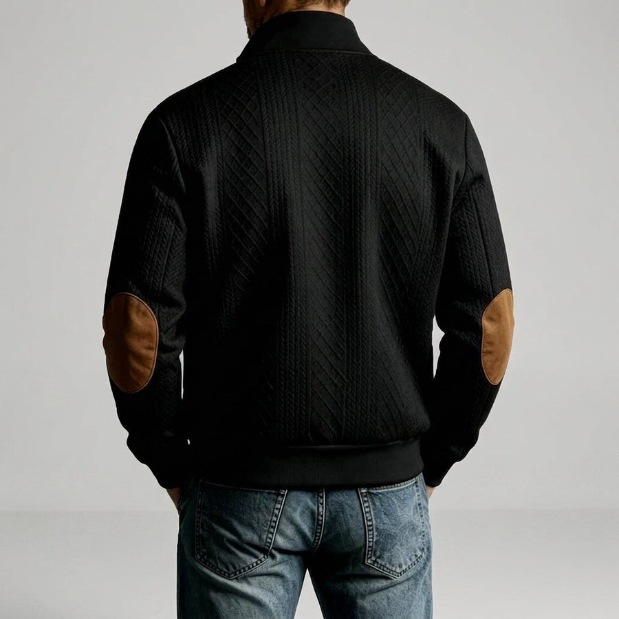 Men's Stand Collar Textured Zip Jacket with Patch Detail