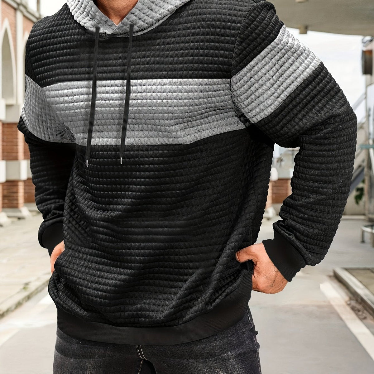 Men's Textured Color-Block Hoodie