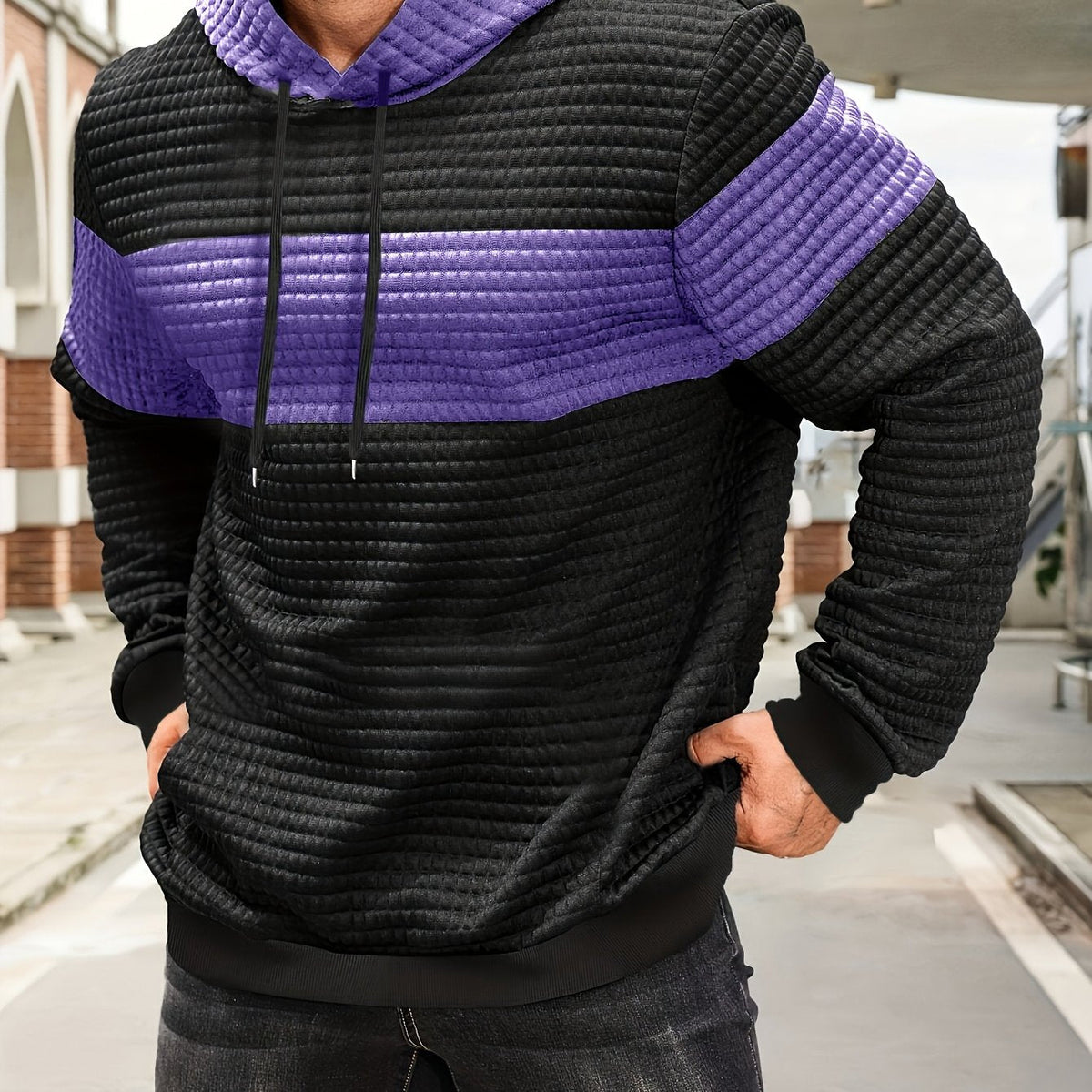Men's Textured Color-Block Hoodie