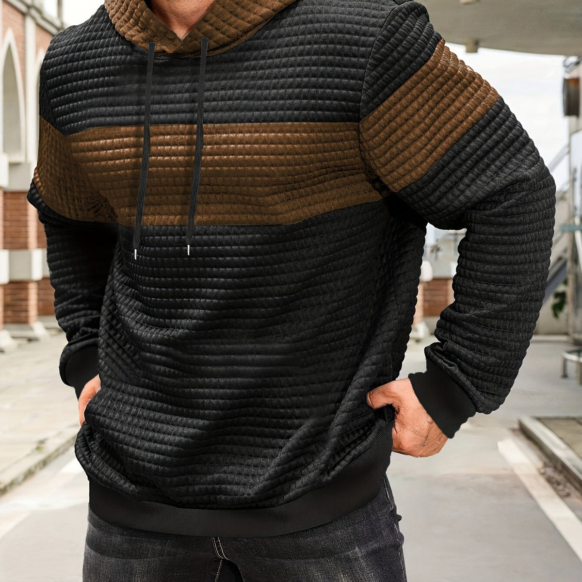 Men's Textured Color-Block Hoodie