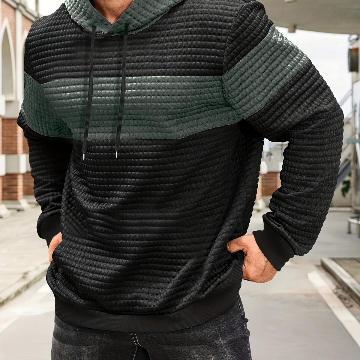 Men's Textured Color-Block Hoodie