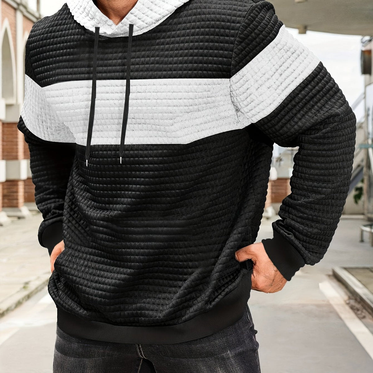 Men's Textured Color-Block Hoodie