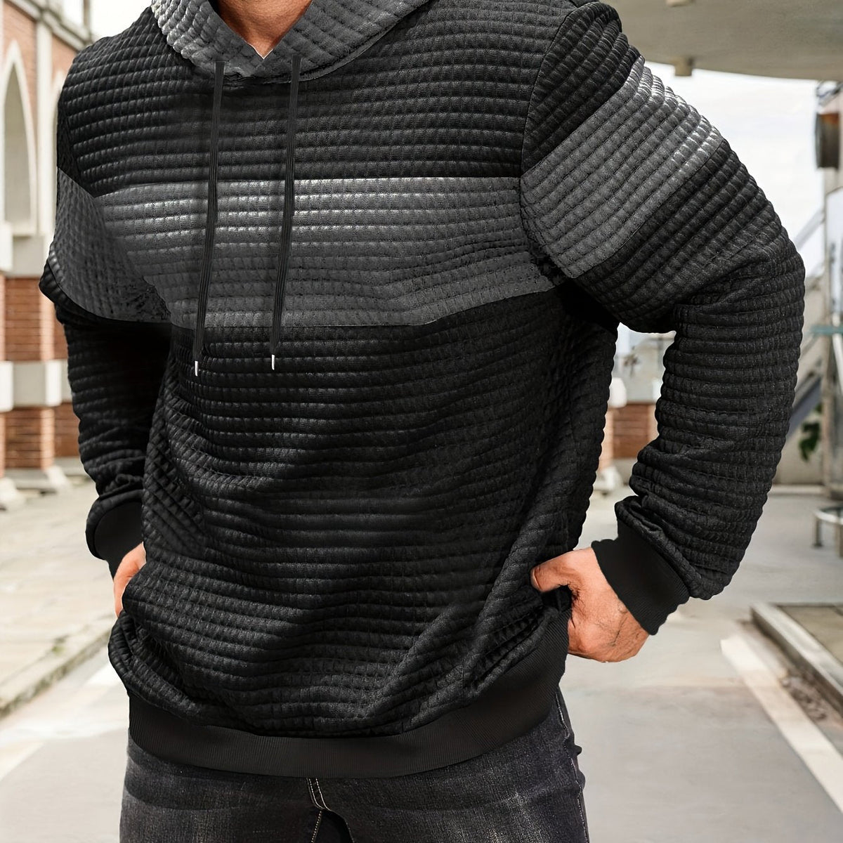 Men's Textured Color-Block Hoodie