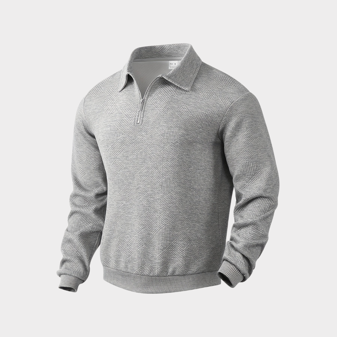 Men's Textured Knit Half-Zip Collared Sweatshirt