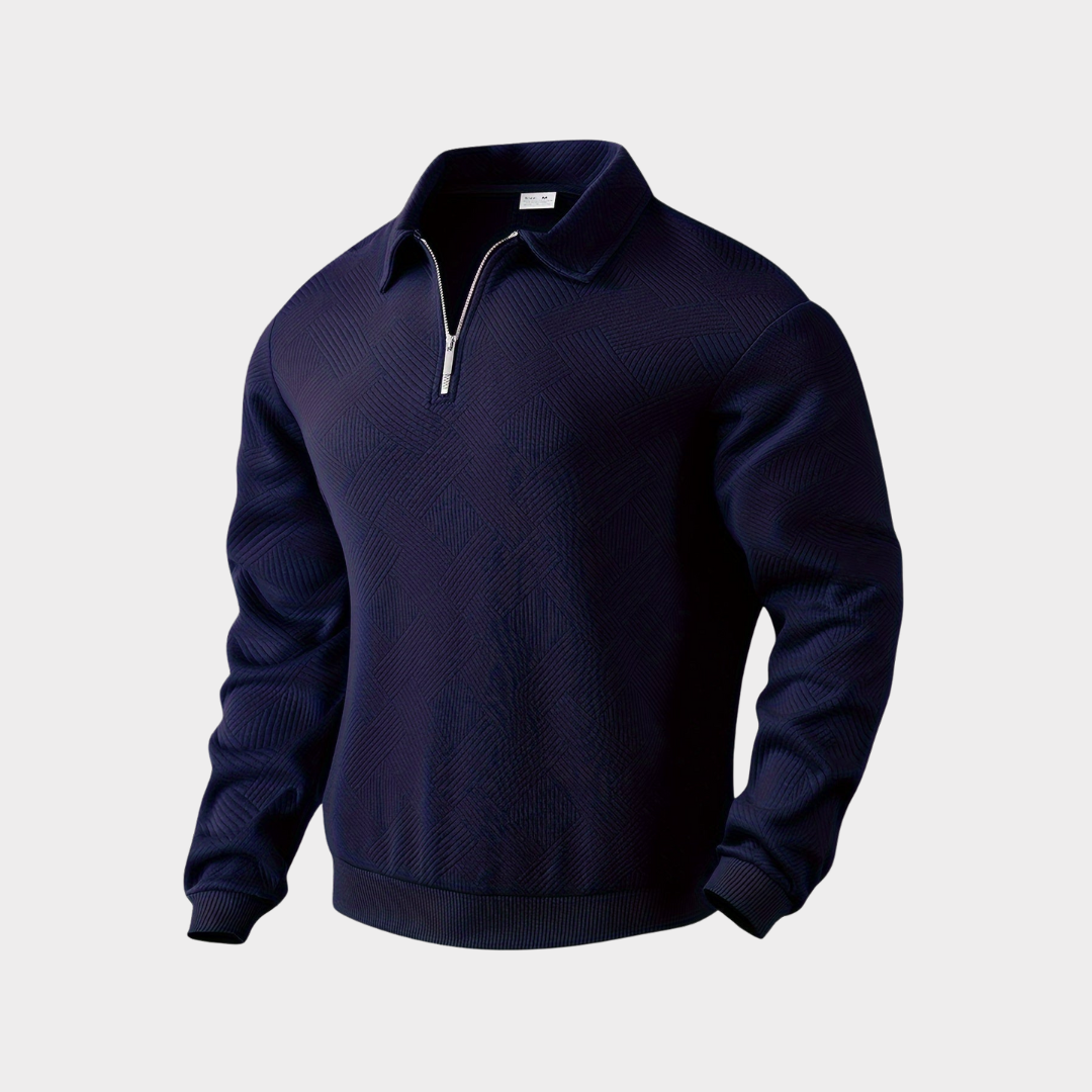 Men's Textured Knit Half-Zip Collared Sweatshirt