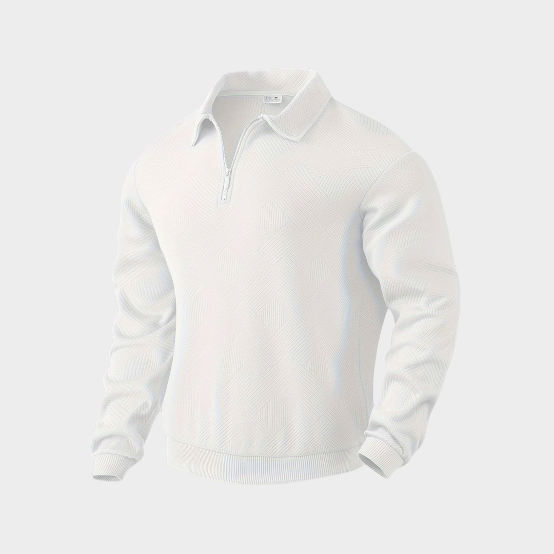 Men's Textured Knit Half-Zip Collared Sweatshirt