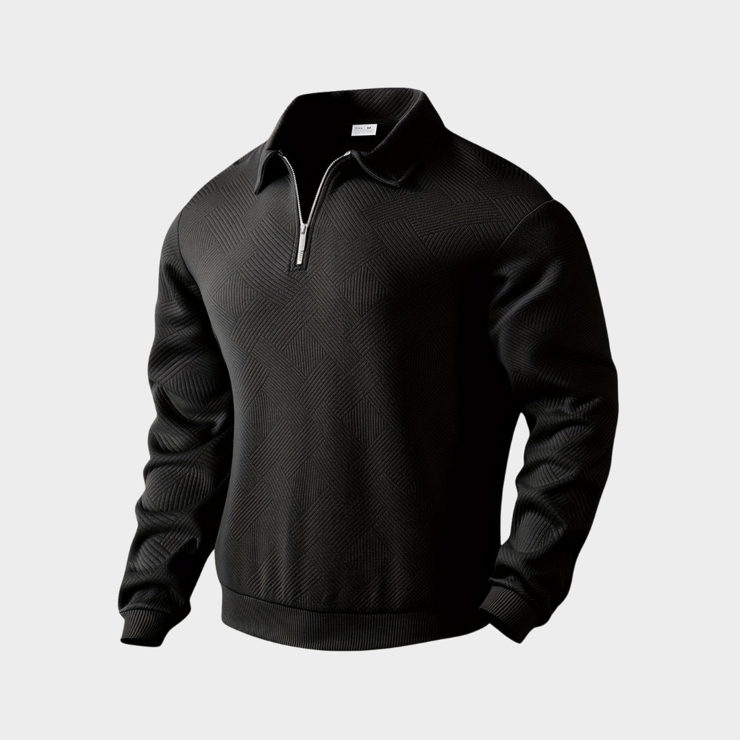 Men's Textured Knit Half-Zip Collared Sweatshirt