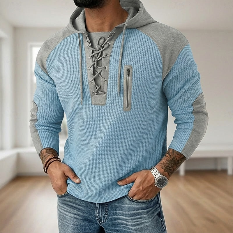 Men's Textured Lace-Up Hoodie