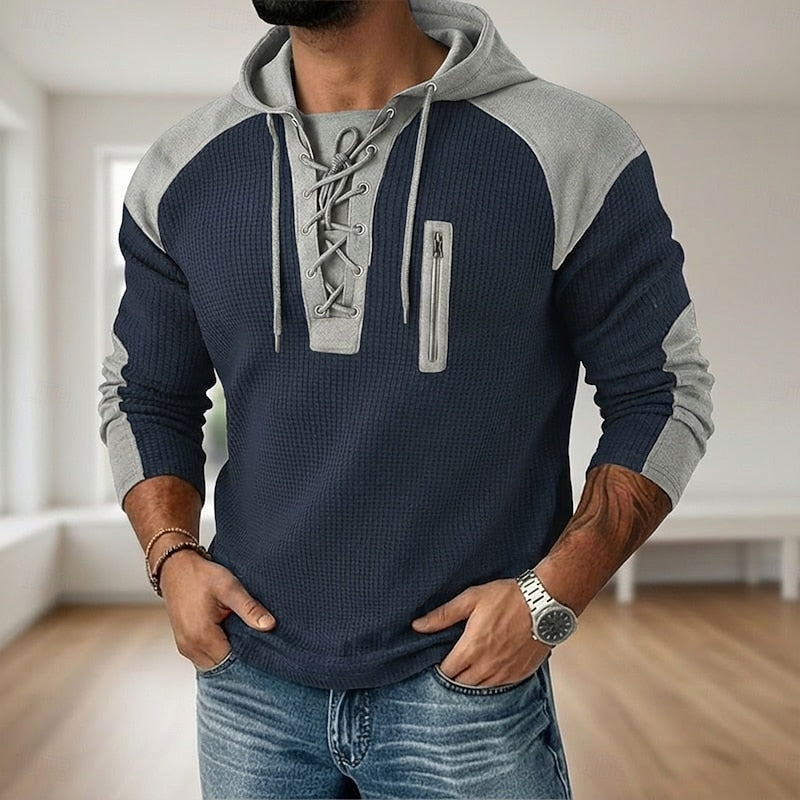 Men's Textured Lace-Up Hoodie