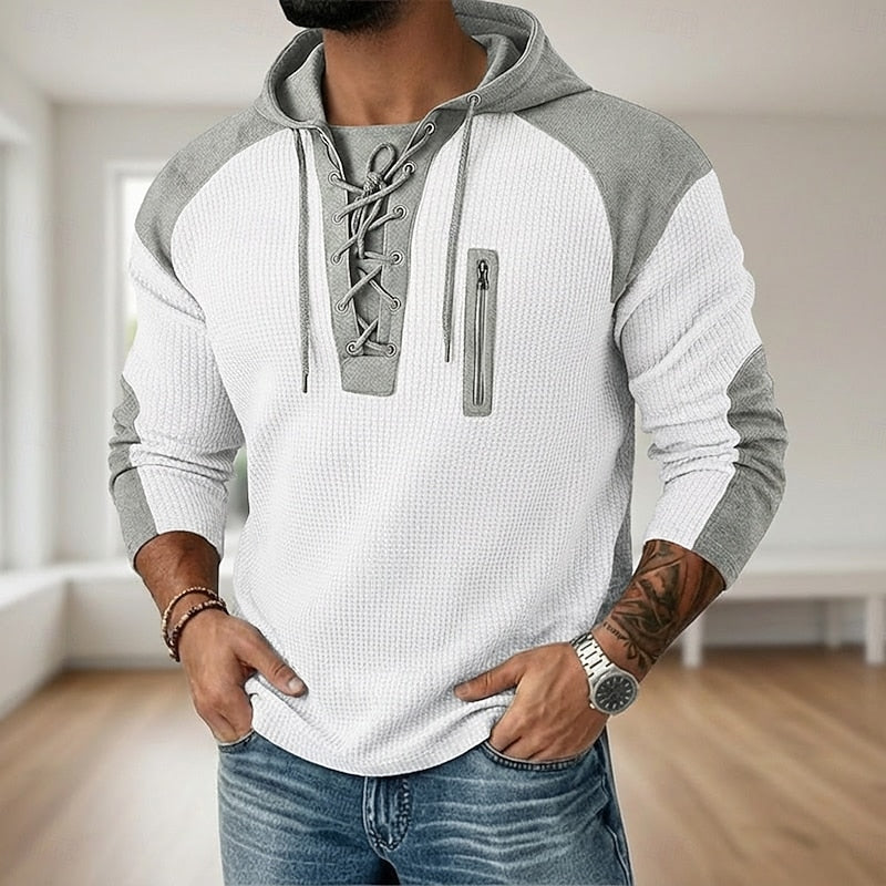 Men's Textured Lace-Up Hoodie