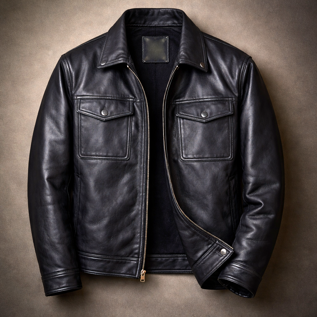 Men's Vintage Leather Jacket with Four-Pocket Design