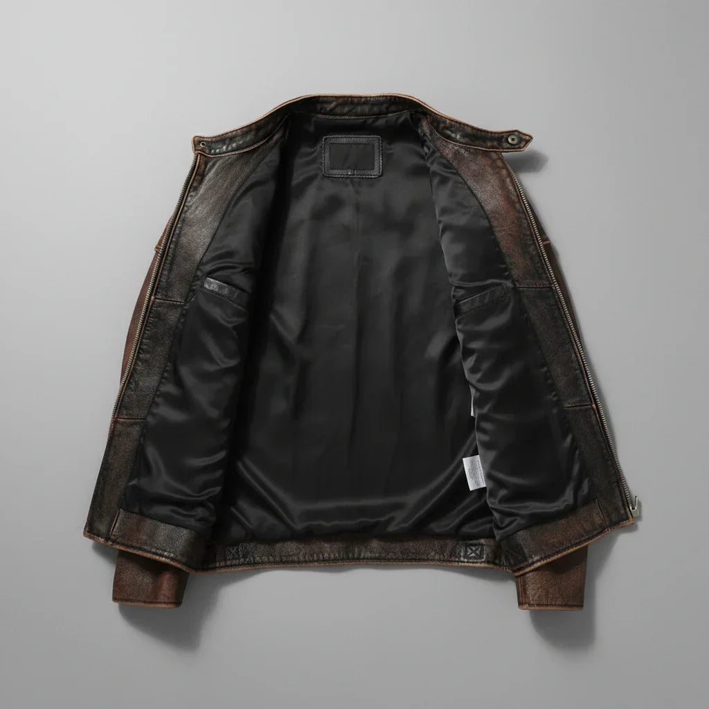Men's Vintage True Leather Jacket - 4 Pocket Zip-Up
