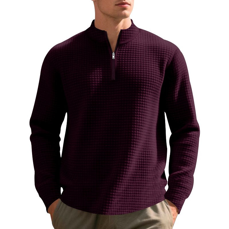 Men's Waffle Knit Quarter-Zip Pullover Sweatshirt