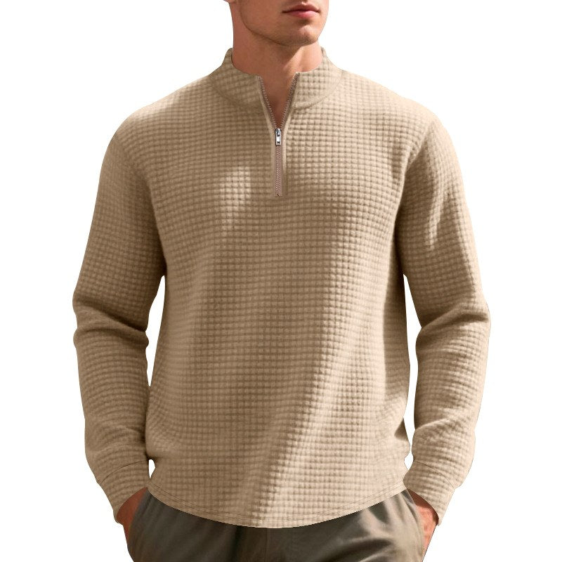 Men's Waffle Knit Quarter-Zip Pullover Sweatshirt