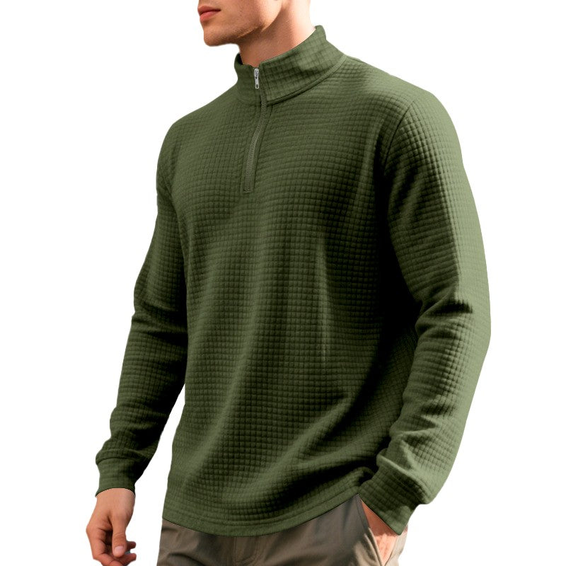 Men's Waffle Knit Quarter-Zip Pullover Sweatshirt