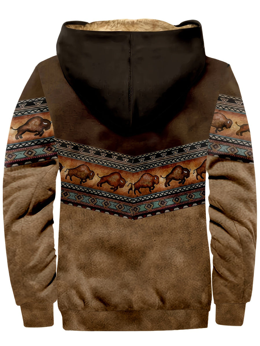 Men's Western Fleece-Lined Zip Hoodie