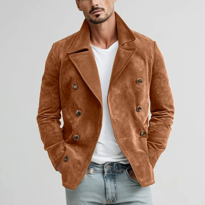 Men's Wide-Lapel Double-Breasted Suede Jacket